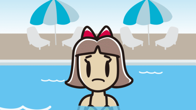 プールに入って困る小学生女子のイラスト【色、背景あり】PNG