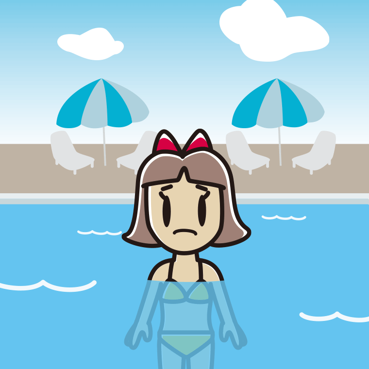プールに入って困る小学生女子のイラスト【色、背景あり】PNG