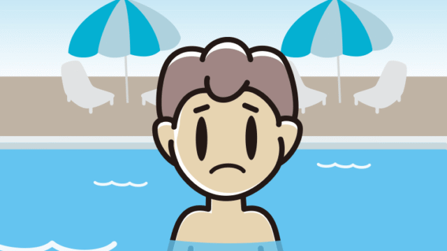 プールに入って困る男子中学生のイラスト【色、背景あり】PNG