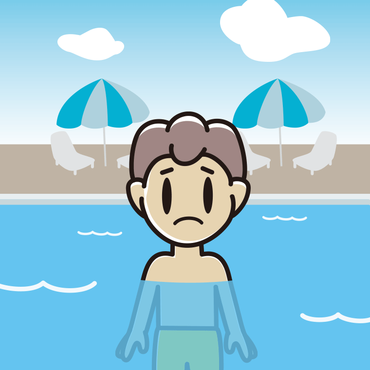 プールに入って困る男子中学生のイラスト【色、背景あり】PNG