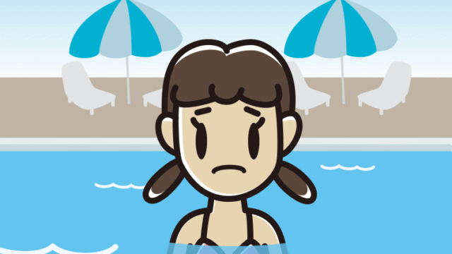 プールに入って困る女子中学生のイラスト【色、背景あり】PNG