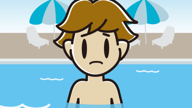 プールに入って困る男子高校生のイラスト【色、背景あり】PNG
