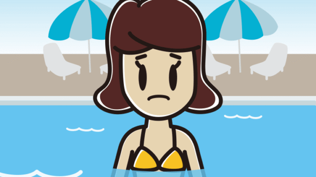 プールに入って困る女子高校生のイラスト【色、背景あり】PNG