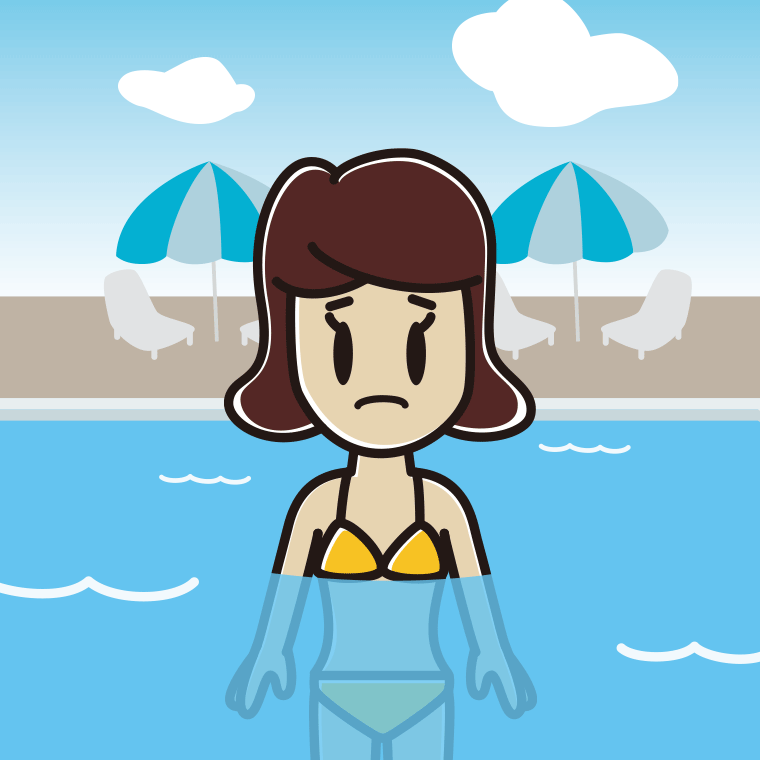 プールに入って困る女子高校生のイラスト【色、背景あり】PNG