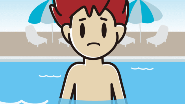 プールに入って困る男子大学生のイラスト【色、背景あり】PNG