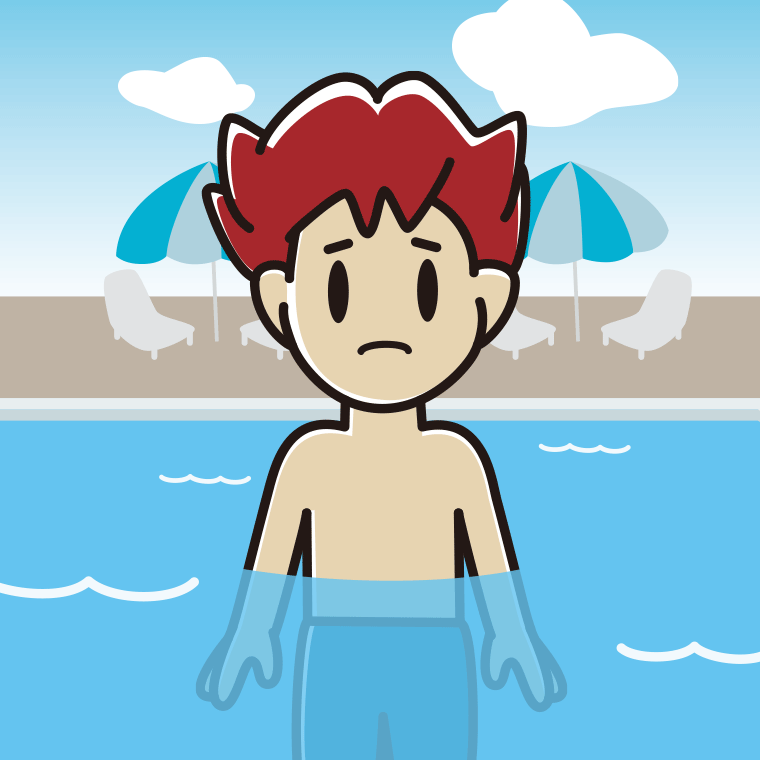 プールに入って困る男子大学生のイラスト【色、背景あり】PNG