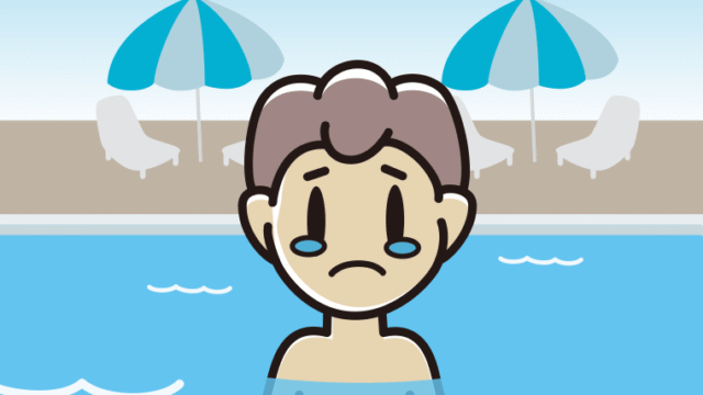 プールに入って泣く男子中学生のイラスト【色、背景あり】PNG