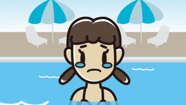 プールに入って泣く女子中学生のイラスト【色、背景あり】PNG