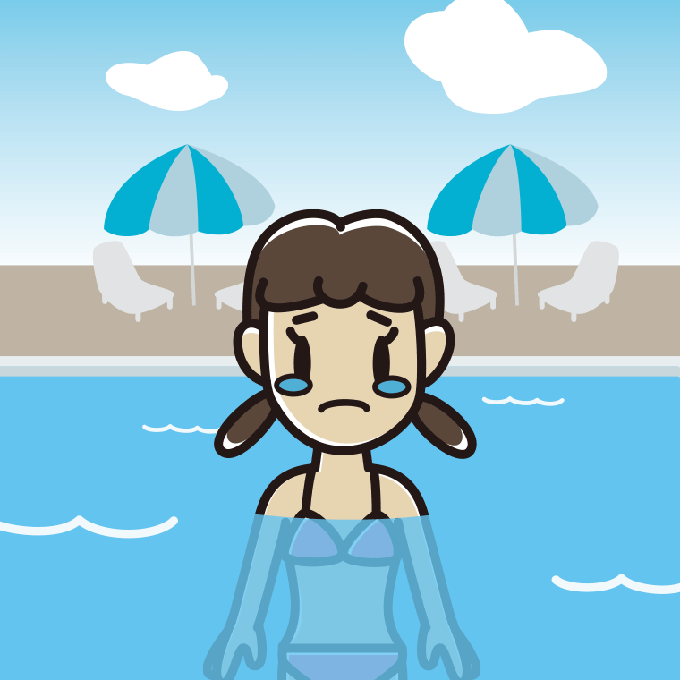 プールに入って泣く女子中学生のイラスト【色、背景あり】PNG