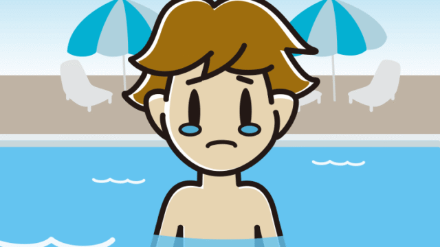 プールに入って泣く男子高校生のイラスト【色、背景あり】PNG