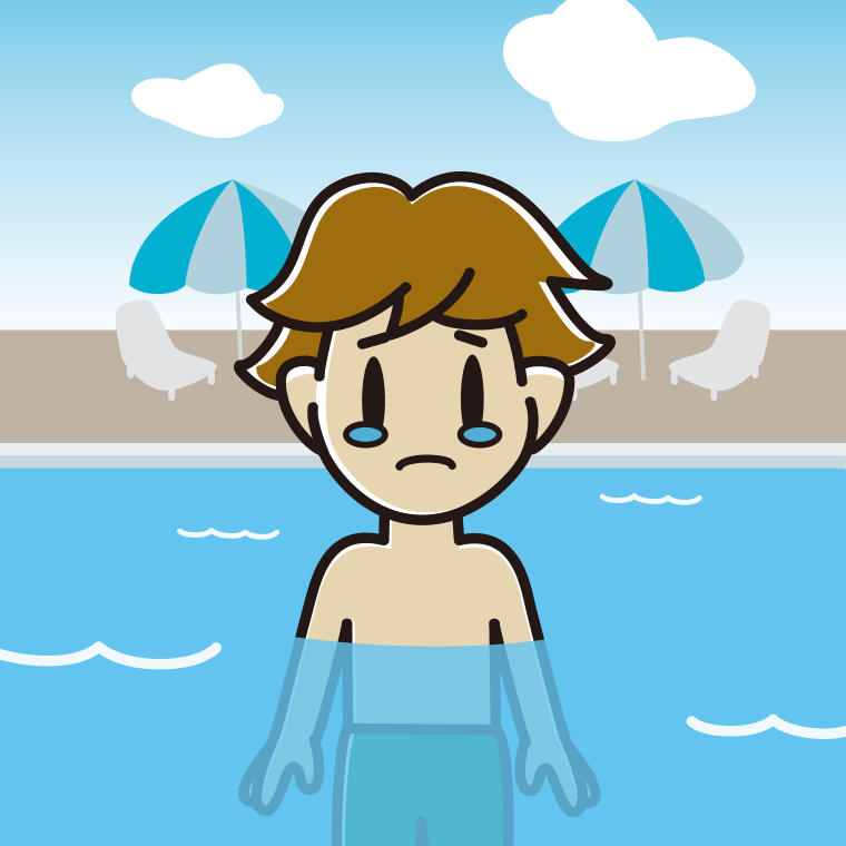 プールに入って泣く男子高校生のイラスト【色、背景あり】PNG