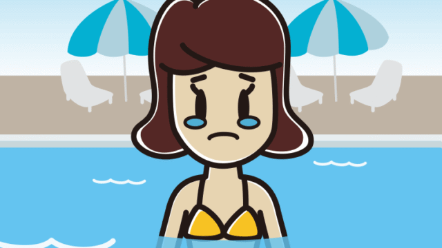 プールに入って泣く女子高校生のイラスト【色、背景あり】PNG
