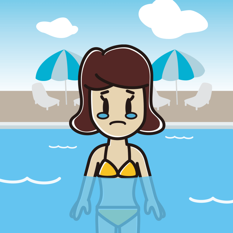 プールに入って泣く女子高校生のイラスト【色、背景あり】PNG