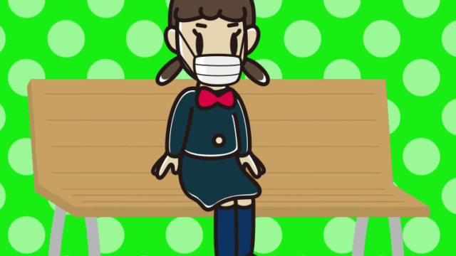 ベンチでマスクをする女子中学生のイラスト【色、背景あり】PNG