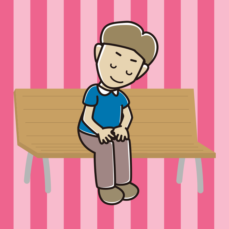 ベンチでお辞儀する男性のイラスト【色、背景あり】PNG