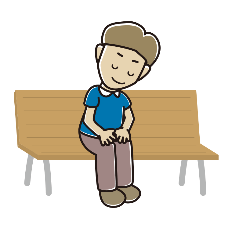 ベンチでお辞儀する男性のイラスト【色あり、背景なし】透過PNG