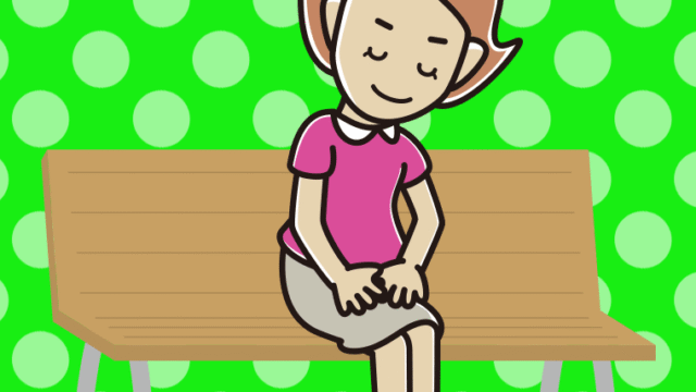 ベンチでお辞儀する女性のイラスト【色、背景あり】PNG