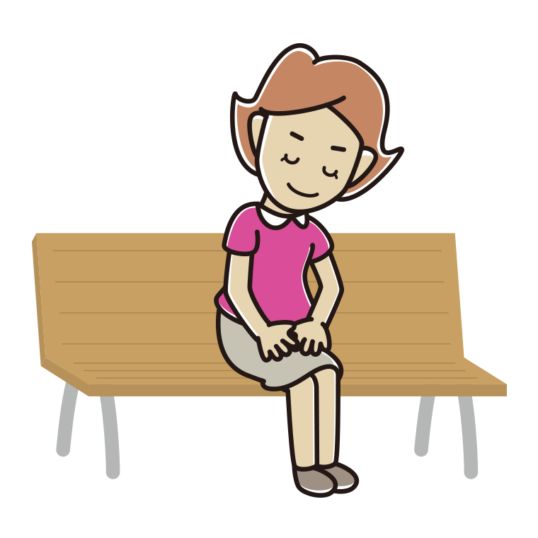 ベンチでお辞儀する女性のイラスト【色あり、背景なし】透過PNG