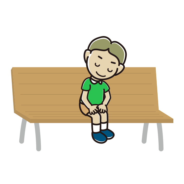 ベンチでお辞儀する小学生男子のイラスト【色あり、背景なし】透過PNG
