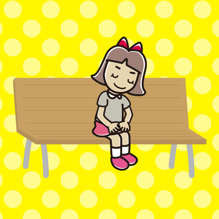 ベンチでお辞儀する小学生女子のイラスト【色、背景あり】PNG