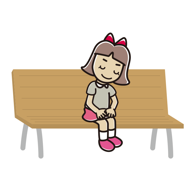 ベンチでお辞儀する小学生女子のイラスト【色あり、背景なし】透過PNG