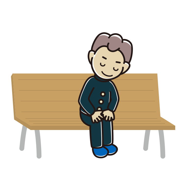 ベンチでお辞儀する男子中学生のイラスト【色あり、背景なし】透過PNG