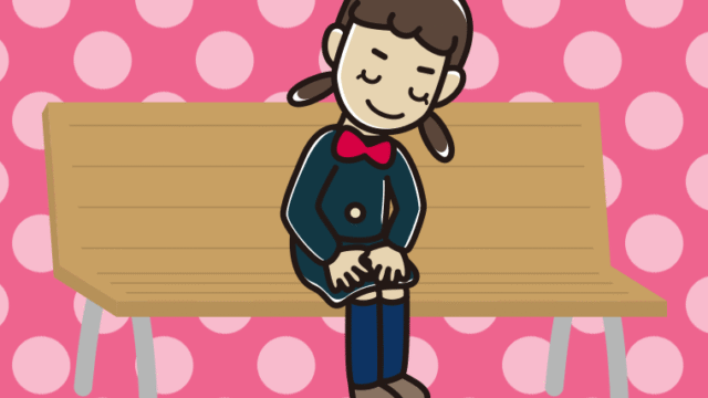 ベンチでお辞儀する女子中学生のイラスト【色、背景あり】PNG