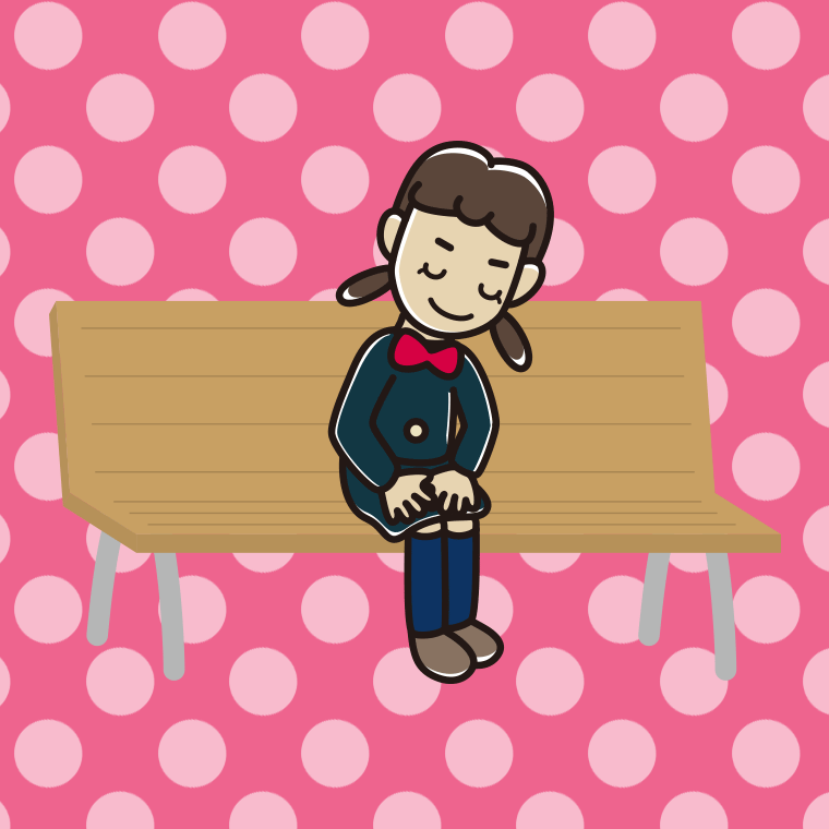 ベンチでお辞儀する女子中学生のイラスト【色、背景あり】PNG