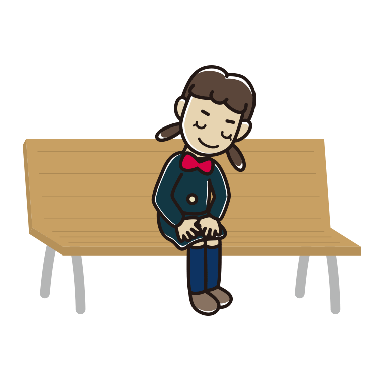 ベンチでお辞儀する女子中学生のイラスト【色あり、背景なし】透過PNG