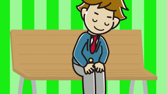 ベンチでお辞儀する男子高校生のイラスト【色、背景あり】PNG