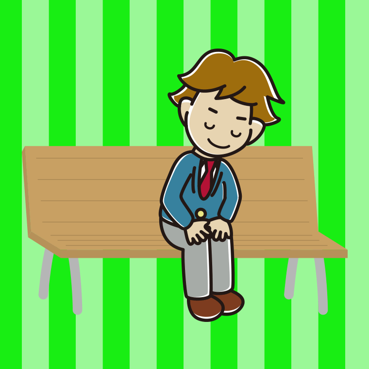ベンチでお辞儀する男子高校生のイラスト【色、背景あり】PNG