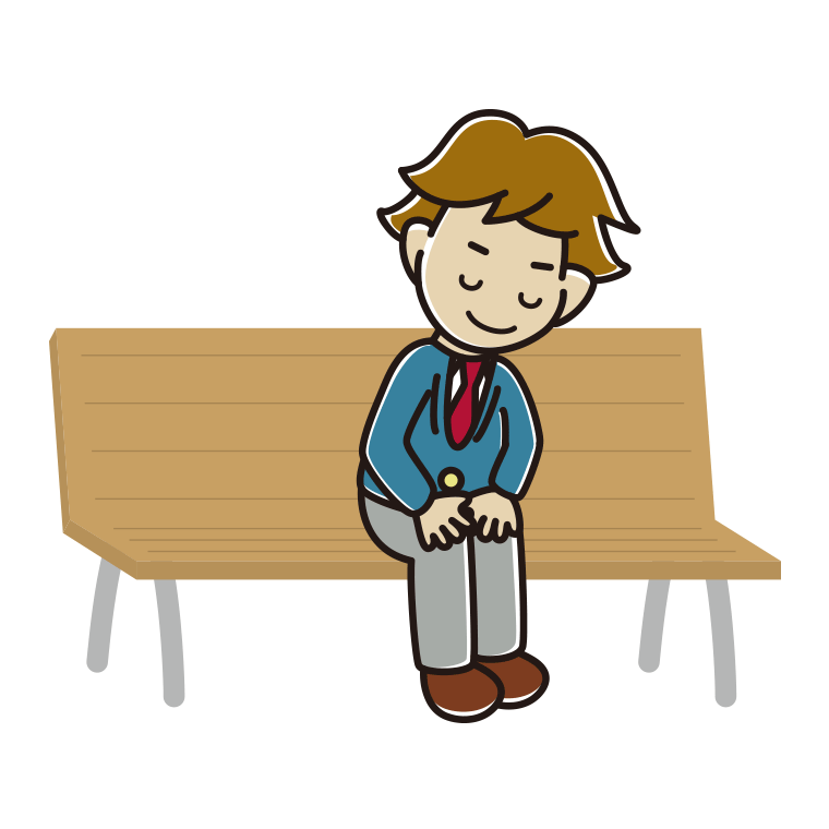 ベンチでお辞儀する男子高校生のイラスト【色あり、背景なし】透過PNG