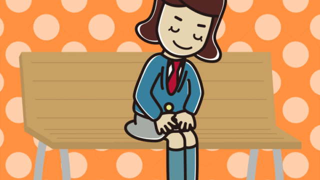 ベンチでお辞儀する女子高校生のイラスト【色、背景あり】PNG