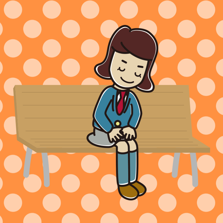 ベンチでお辞儀する女子高校生のイラスト【色、背景あり】PNG