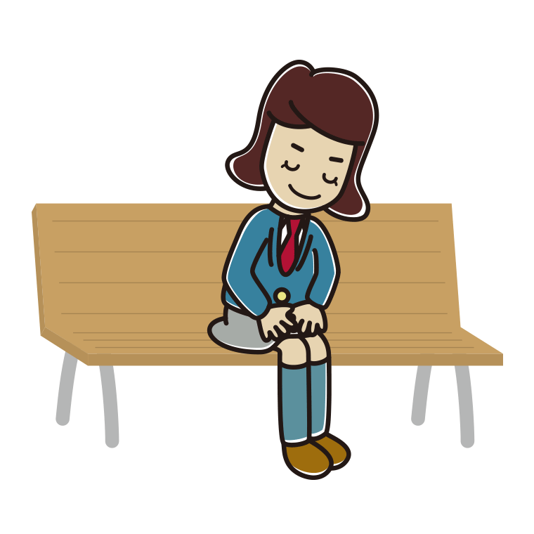 ベンチでお辞儀する女子高校生のイラスト【色あり、背景なし】透過PNG