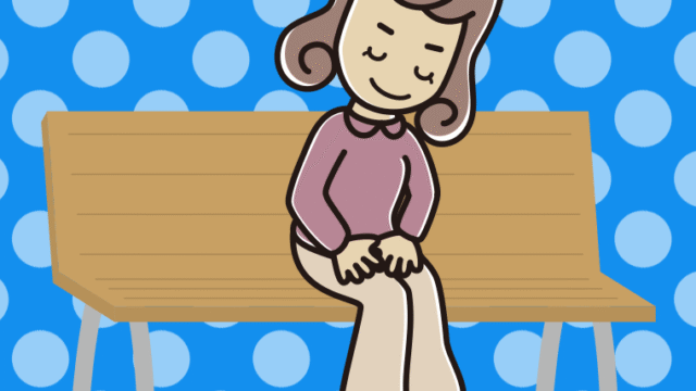 ベンチでお辞儀する女子大学生のイラスト【色、背景あり】PNG