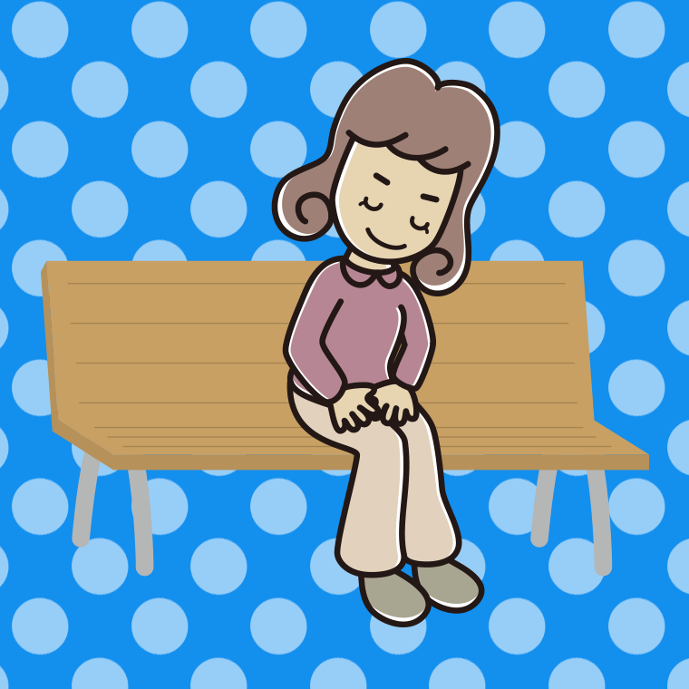 ベンチでお辞儀する女子大学生のイラスト【色、背景あり】PNG