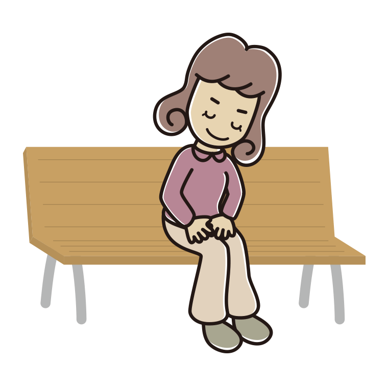 ベンチでお辞儀する女子大学生のイラスト【色あり、背景なし】透過PNG