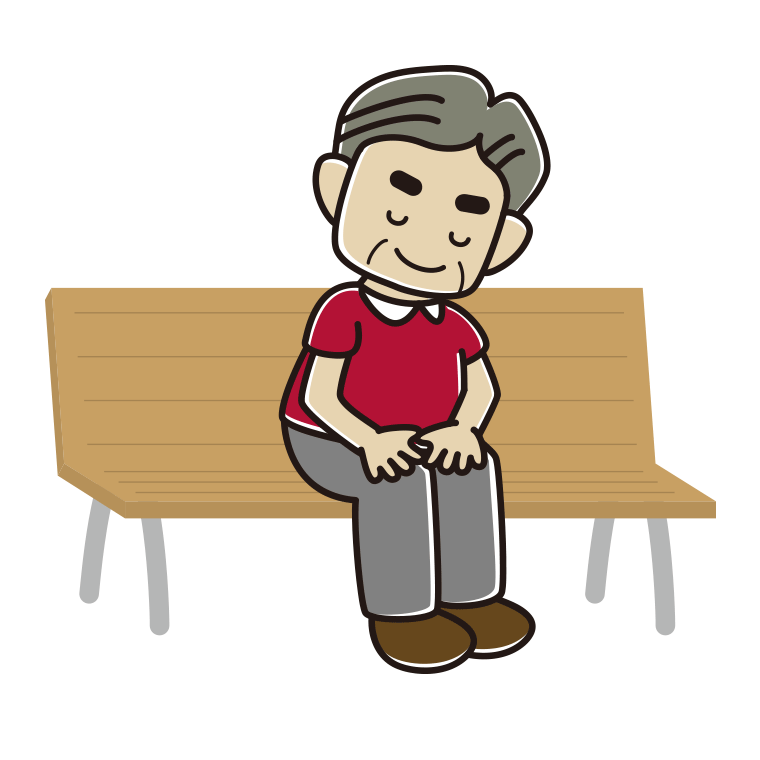 ベンチでお辞儀するおじさんのイラスト【色あり、背景なし】透過PNG