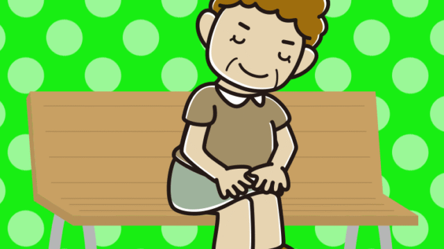 ベンチでお辞儀するおばさんのイラスト【色、背景あり】PNG