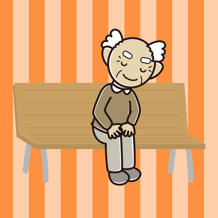 ベンチでお辞儀するおじいさんのイラスト【色、背景あり】PNG