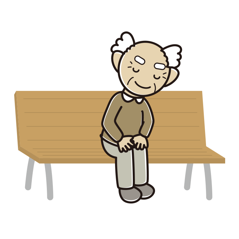 ベンチでお辞儀するおじいさんのイラスト【色あり、背景なし】透過PNG