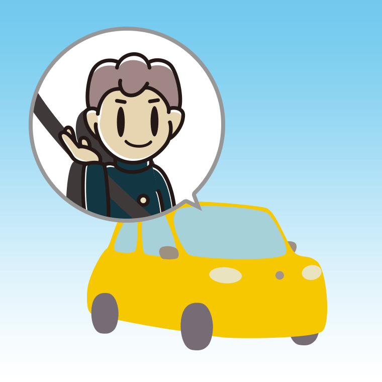 車で案内する男子中学生のイラスト【色、背景あり】PNG