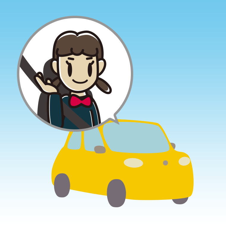 車で案内する女子中学生のイラスト【色、背景あり】PNG