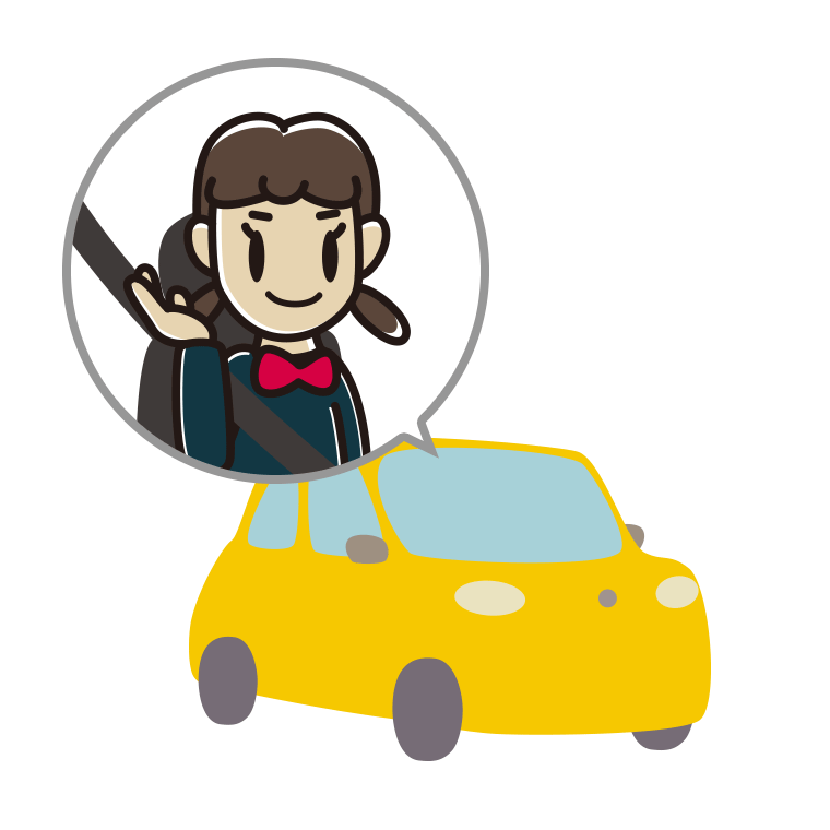 車で案内する女子中学生のイラスト【色あり、背景なし】透過PNG