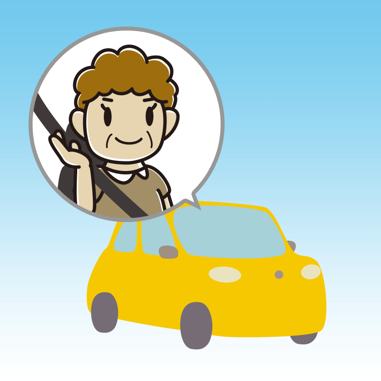 車で案内するおばさんのイラスト【色、背景あり】PNG