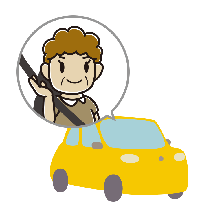 車で案内するおばさんのイラスト【色あり、背景なし】透過PNG