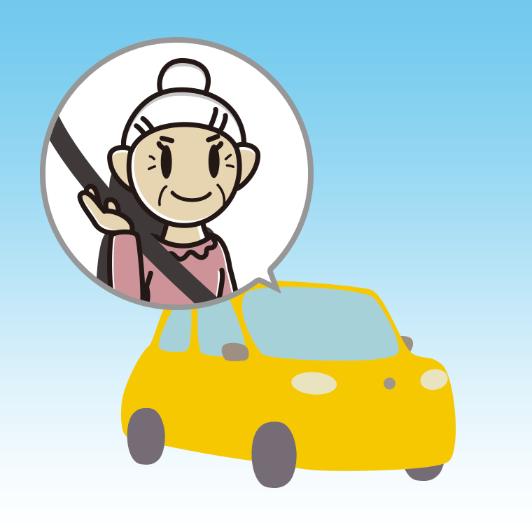 車で案内するおばあさんのイラスト【色、背景あり】PNG