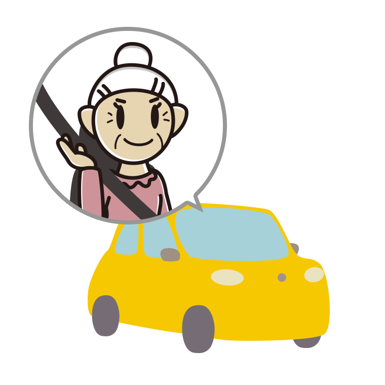 車で案内するおばあさんのイラスト【色あり、背景なし】透過PNG