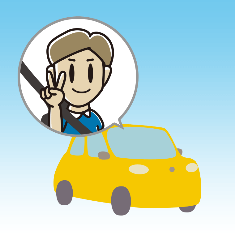 車でピースをする男性のイラスト【色、背景あり】PNG